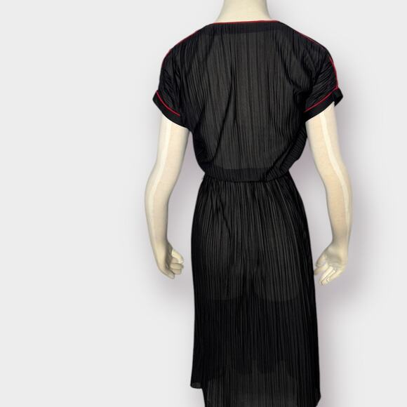 Vintage 70s Black Midi Dress with Red Trim - Picture 6 of 6